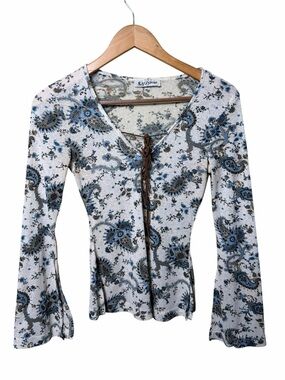 Self Esteem Y2K Paisley Bell Sleeve Lace Up Fairy Grunge Top Small